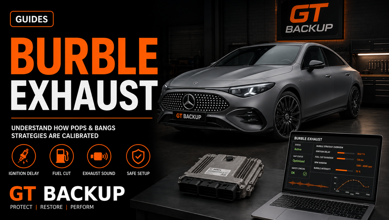 Burble exhaust ECU calibration for subtle overrun sound and deceleration pops