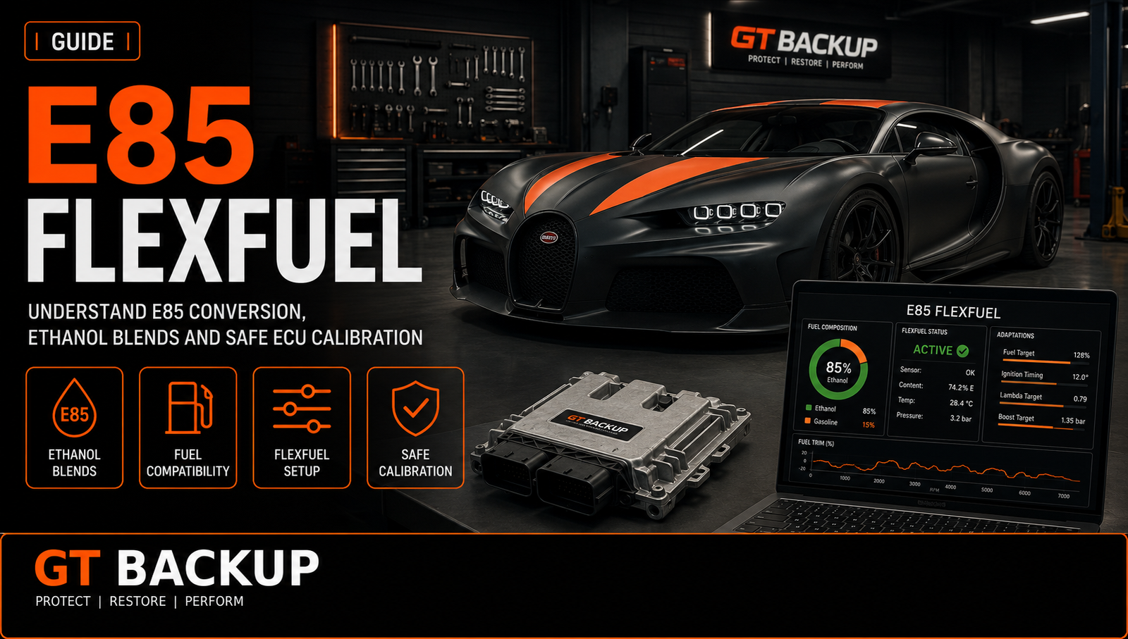 E85 FlexFuel ECU calibration for ethanol fuel conversion