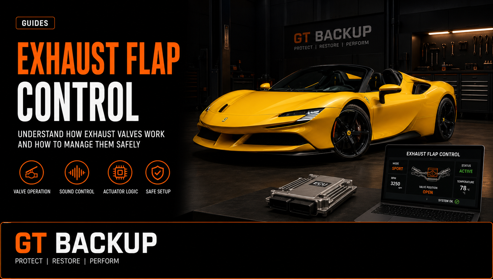 Exhaust flap control for valve opening and exhaust sound management