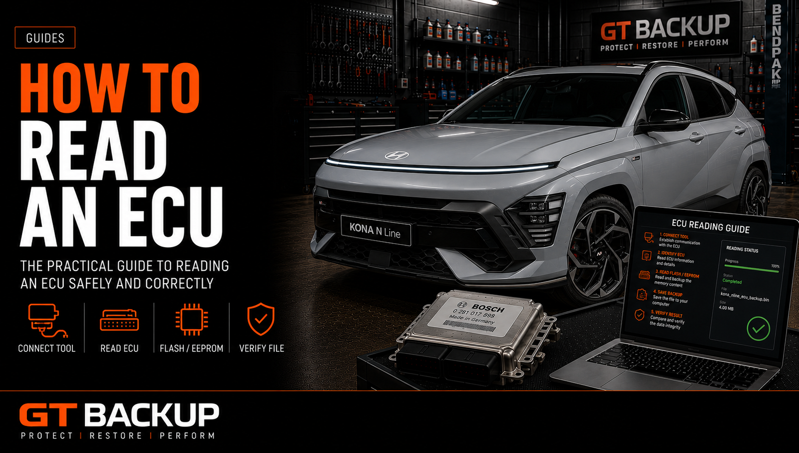 ECU reading methods using OBD, bench and boot mode in a professional automotive workshop