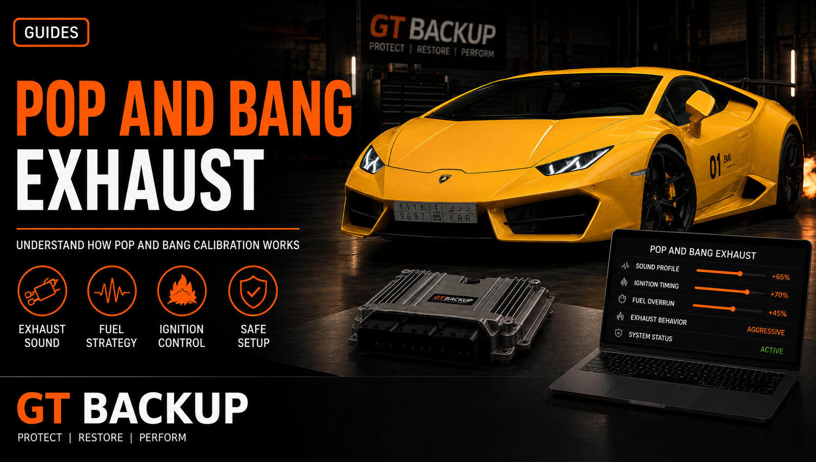 Pop and bang exhaust calibration for overrun pops, crackles and popcorn sound