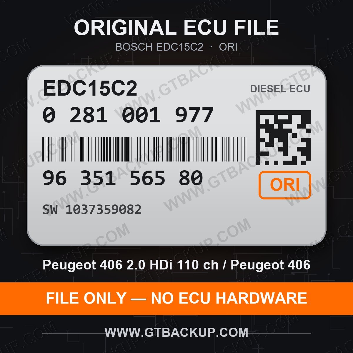 EDC15C2 0281001977 1037359082 ORI – Bosch ECU label, PSA 9635156580 – Peugeot 406 2.0 HDi
