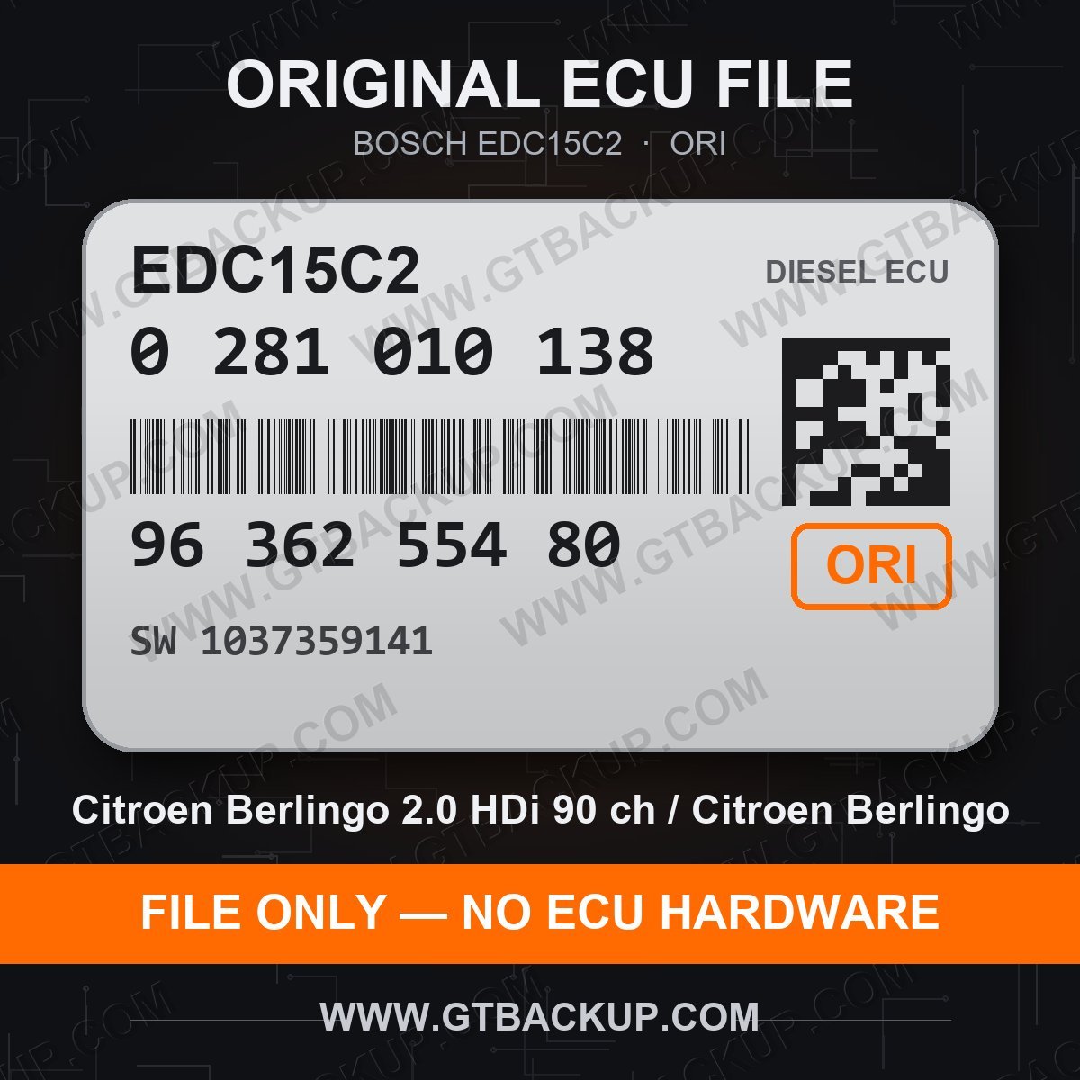 EDC15C2 0281010138 1037359141 ORI – Bosch ECU label, PSA 9636255480 – Citroën Berlingo 2.0 HDi