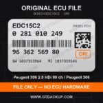 EDC15C2 0281010249 1037353964 1037359145 – Bosch ECU label, PSA 9636256980 – Peugeot 306 2.0 HDi