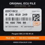 EDC15C2 0281010249 1037353964 1037359145 – Bosch ECU label, PSA 9646670680 – Peugeot 306 2.0 HDi