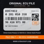 EDC15C2 0281010358 1037353044 – Bosch ECU label, PSA 9641607180 – Citroën Xsara Picasso 2.0 HDi
