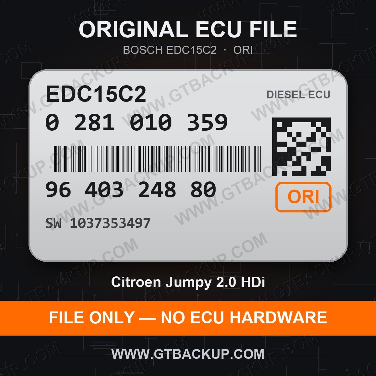 EDC15C2 0281010359 1037353497 – Bosch ECU label, PSA 9640324880 – Citroën Jumpy 2.0 HDi