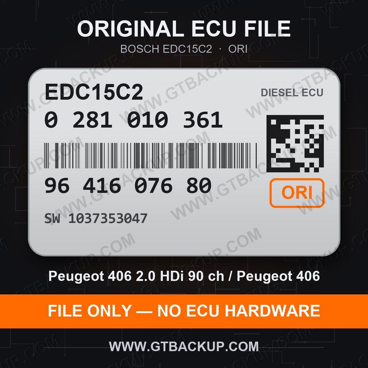 EDC15C2 0281010361 1037353047 ORI – Bosch ECU label, PSA 9641607680 – Peugeot 406 2.0 HDi