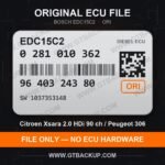 EDC15C2 0281010362 1037353148 ORI – Bosch ECU label, PSA 9640324380 – Citroën Xsara 2.0 HDi