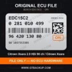EDC15C2 0281010499 1037353305 ORI – Bosch ECU label, PSA 9642013080 – Citroën Xsara 2.0 HDi