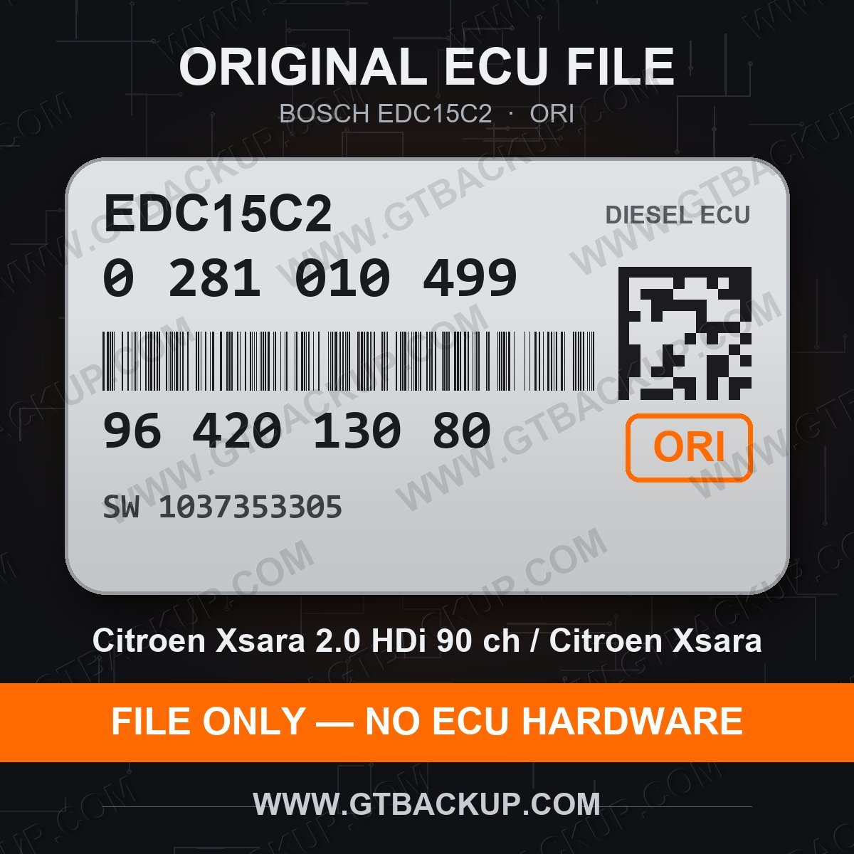 EDC15C2 0281010499 1037353305 ORI – Bosch ECU label, PSA 9642013080 – Citroën Xsara 2.0 HDi