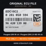 EDC15C2 0281010594 1037353648 ORI – Bosch ECU label, PSA 9642013980 – Peugeot 206 2.0 HDi