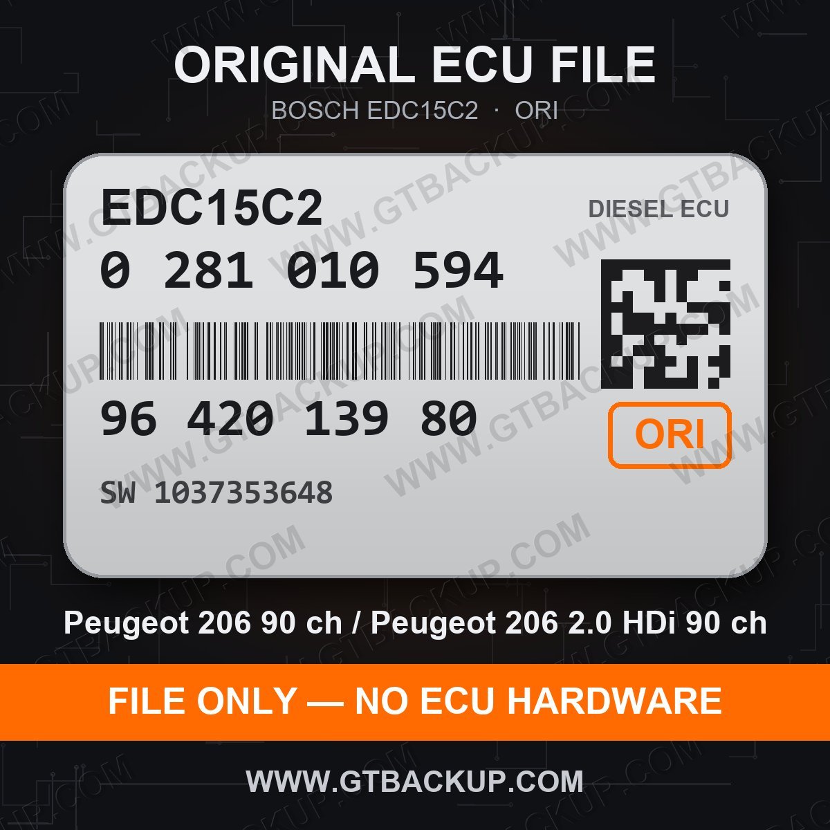EDC15C2 0281010594 1037353648 ORI – Bosch ECU label, PSA 9642013980 – Peugeot 206 2.0 HDi