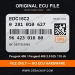 EDC15C2 0281010627 1037353401 ORI – Bosch ECU label, PSA 9642301880 – Peugeot 406 2.0 HDi