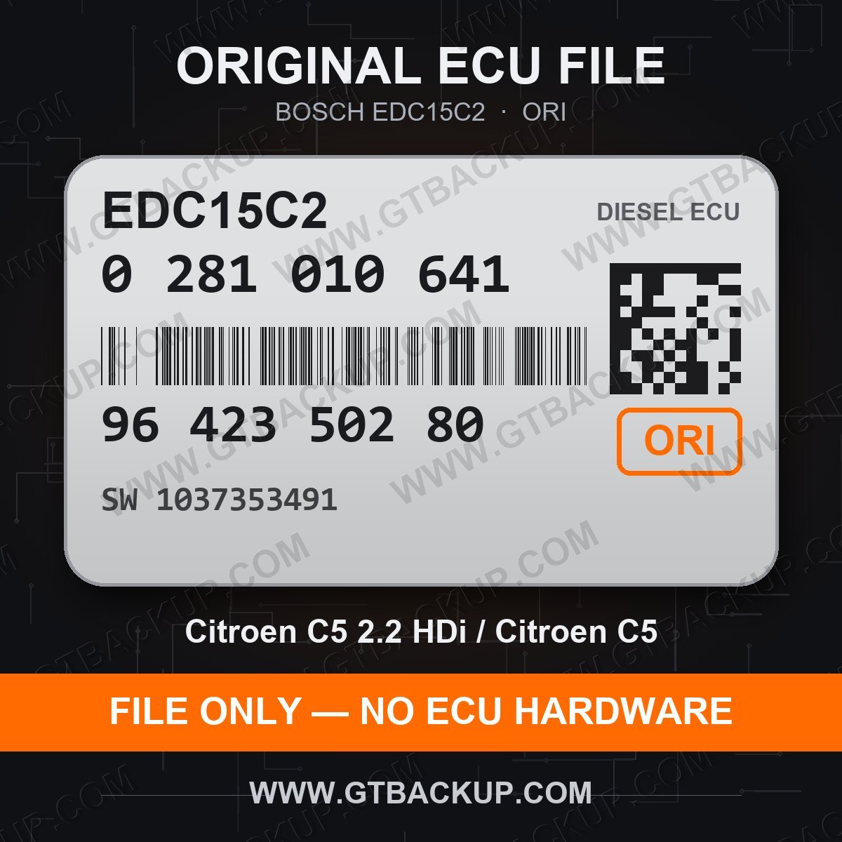EDC15C2 0281010641 1037353491 ORI – Bosch ECU label, PSA 9642350280 – Citroën C5 2.2 HDi