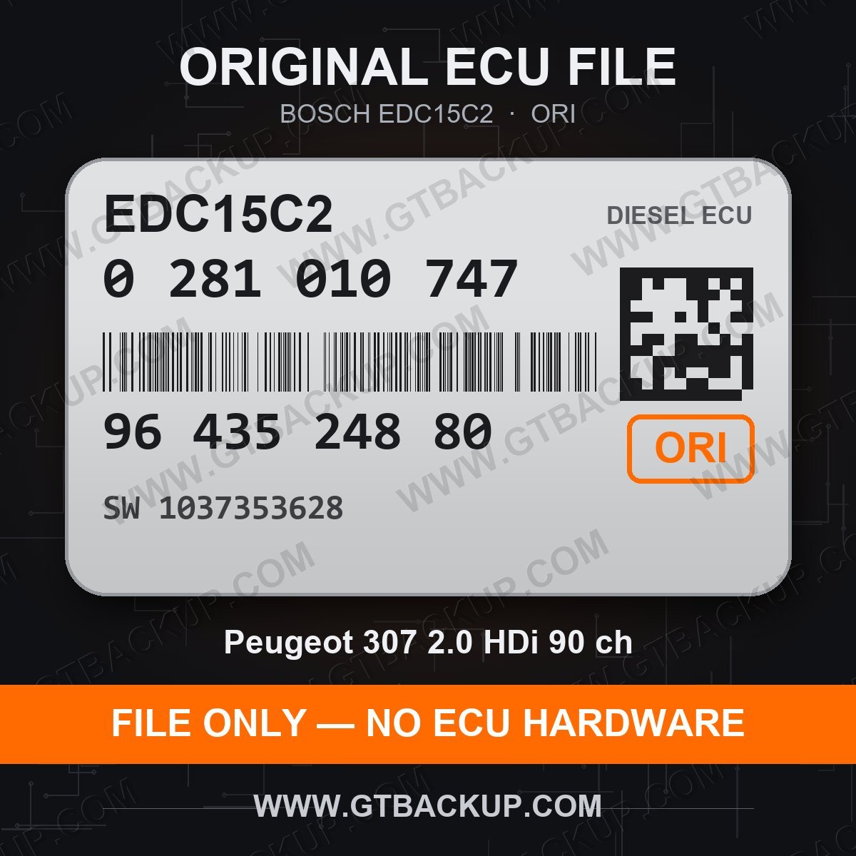 EDC15C2 0281010747 1037353628 ORI – Bosch ECU label, PSA 9643524880 – Peugeot 307 2.0 HDi