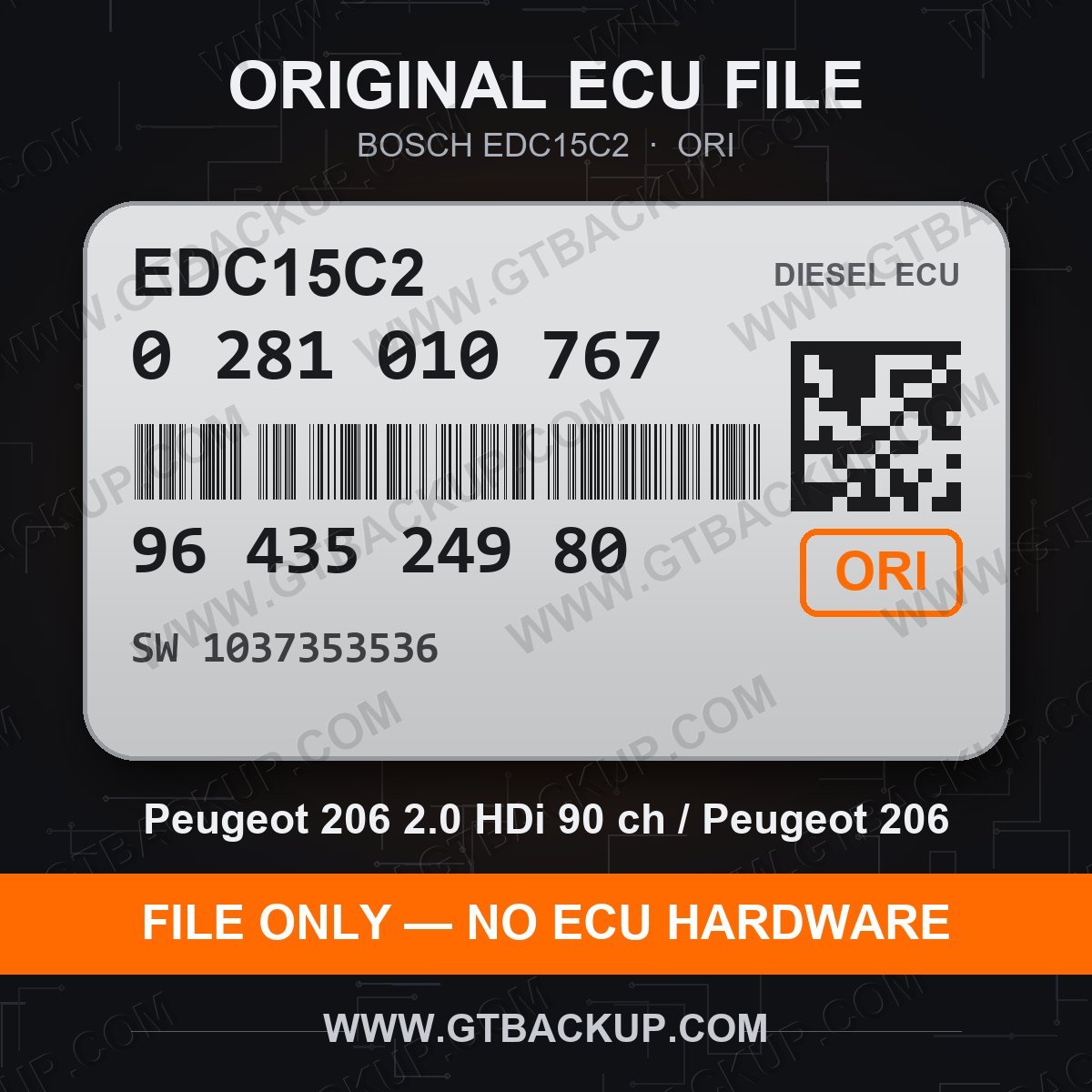 EDC15C2 0281010767 1037353536 ORI – Bosch ECU label, PSA 9643524980 – Peugeot 206 2.0 HDi