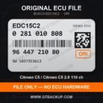 EDC15C2 0281010808 1037353613 ORI – Bosch ECU label, PSA 9644721080 – Citroën C5 2.0 HDi