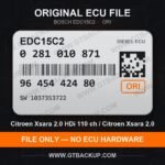 EDC15C2 0281010871 1037353722 ORI – Bosch ECU label, PSA 9645442480 – Citroën Xsara 2.0 HDi