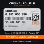 EDC15C2 0281010880 1037364125 ORI – Bosch ECU label, PSA 9648268180 – Peugeot 607 2.2 HDi
