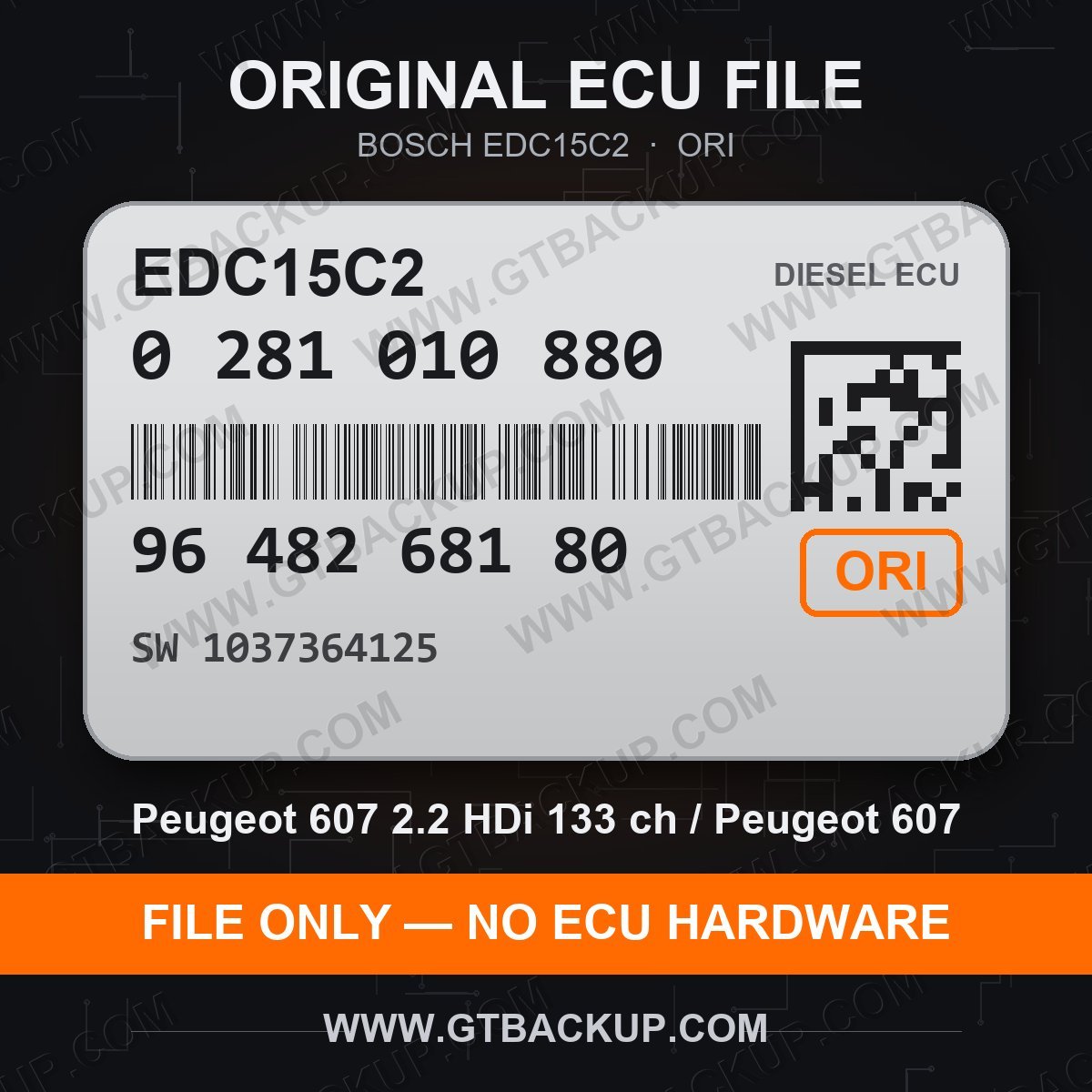 EDC15C2 0281010880 1037364125 ORI – Bosch ECU label, PSA 9648268180 – Peugeot 607 2.2 HDi