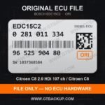 EDC15C2 0281011334 1037368584 ORI – Bosch ECU label, PSA 9652590480 – Citroën C8 2.0 HDi