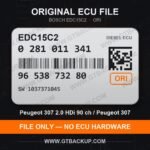 EDC15C2 0281011341 1037371045 ORI – Bosch ECU label, PSA 9653873280 – Peugeot 307 2.0 HDi