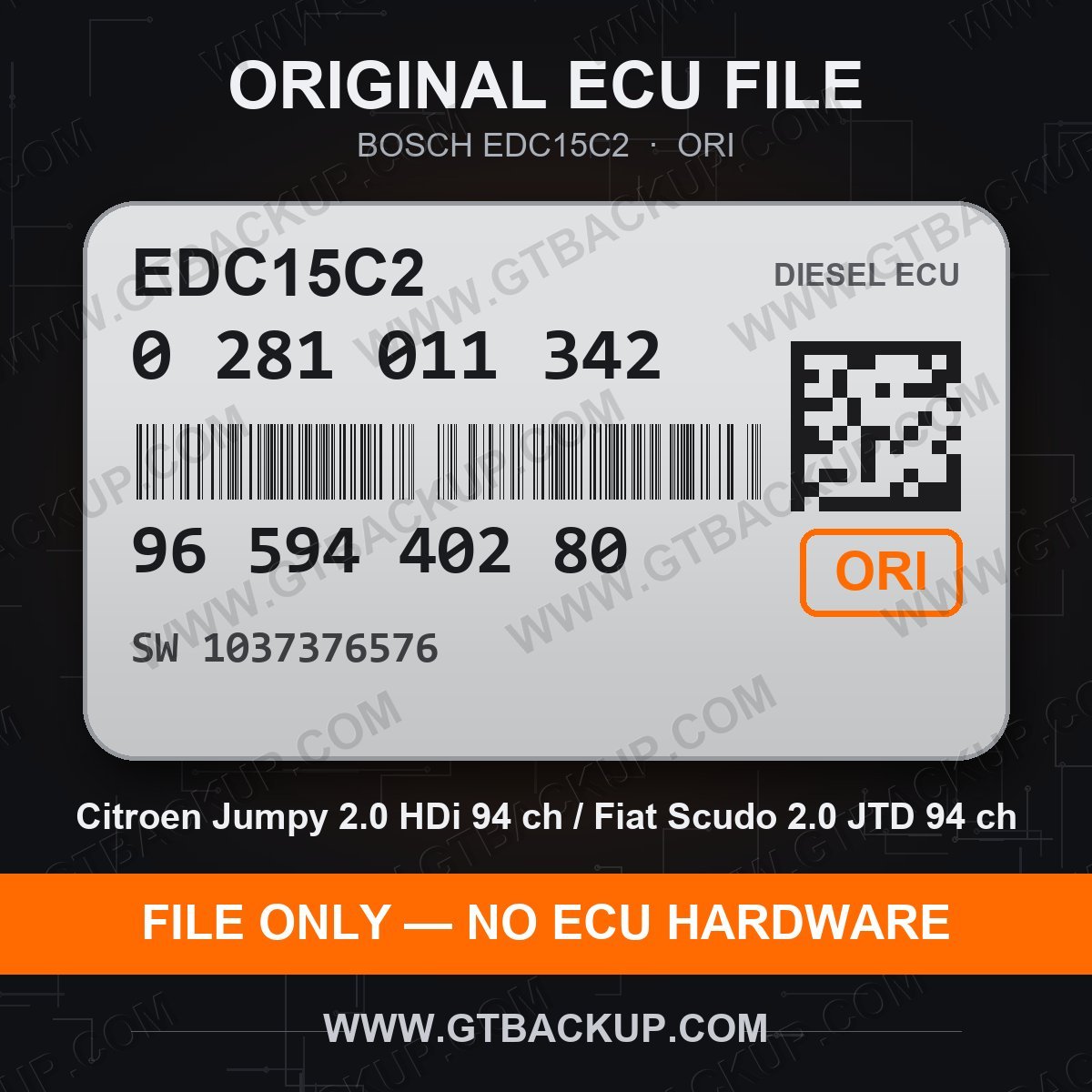 EDC15C2 0281011342 1037376576 – Bosch ECU label, PSA 9659440280 – Citroën Jumpy 2.0 HDi