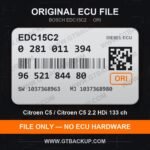 EDC15C2 0281011394 1037368963 1037368980 – Bosch ECU label, PSA 9652184480 – Citroën C5 2.2 HDi