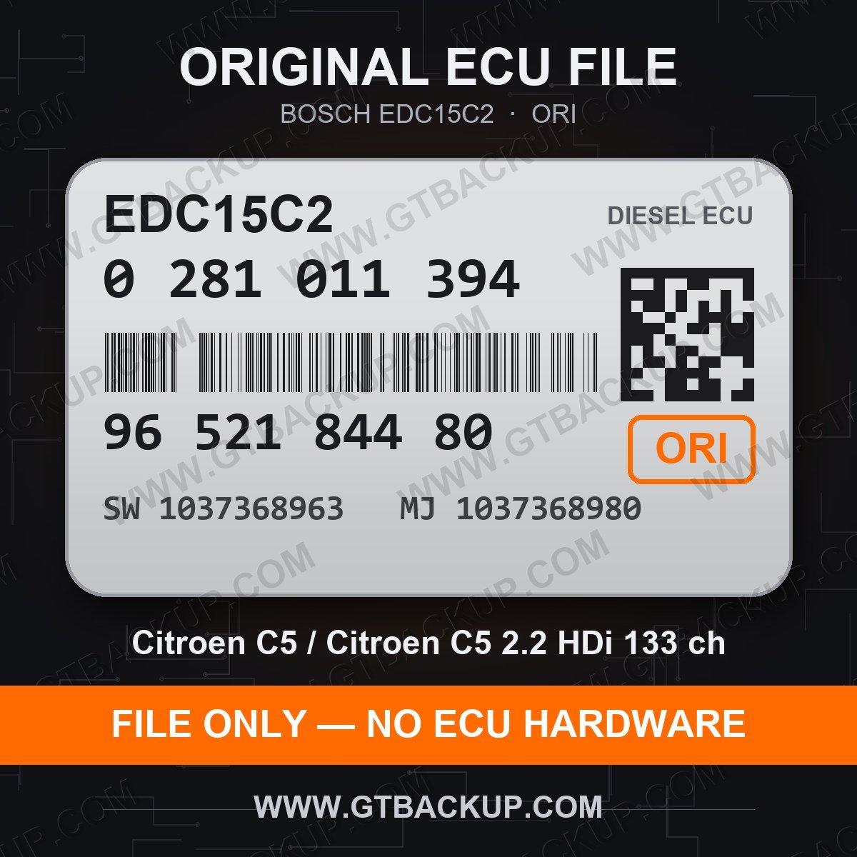 EDC15C2 0281011394 1037368963 1037368980 – Bosch ECU label, PSA 9652184480 – Citroën C5 2.2 HDi