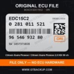 EDC15C2 0281011521 1037371028 – Bosch ECU label, PSA 9654693280 – Citroën Xsara Picasso 2.0 HDi