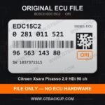 EDC15C2 0281011521 1037371515 – Bosch ECU label, PSA 9656314380 – Citroën Xsara Picasso 2.0 HDi