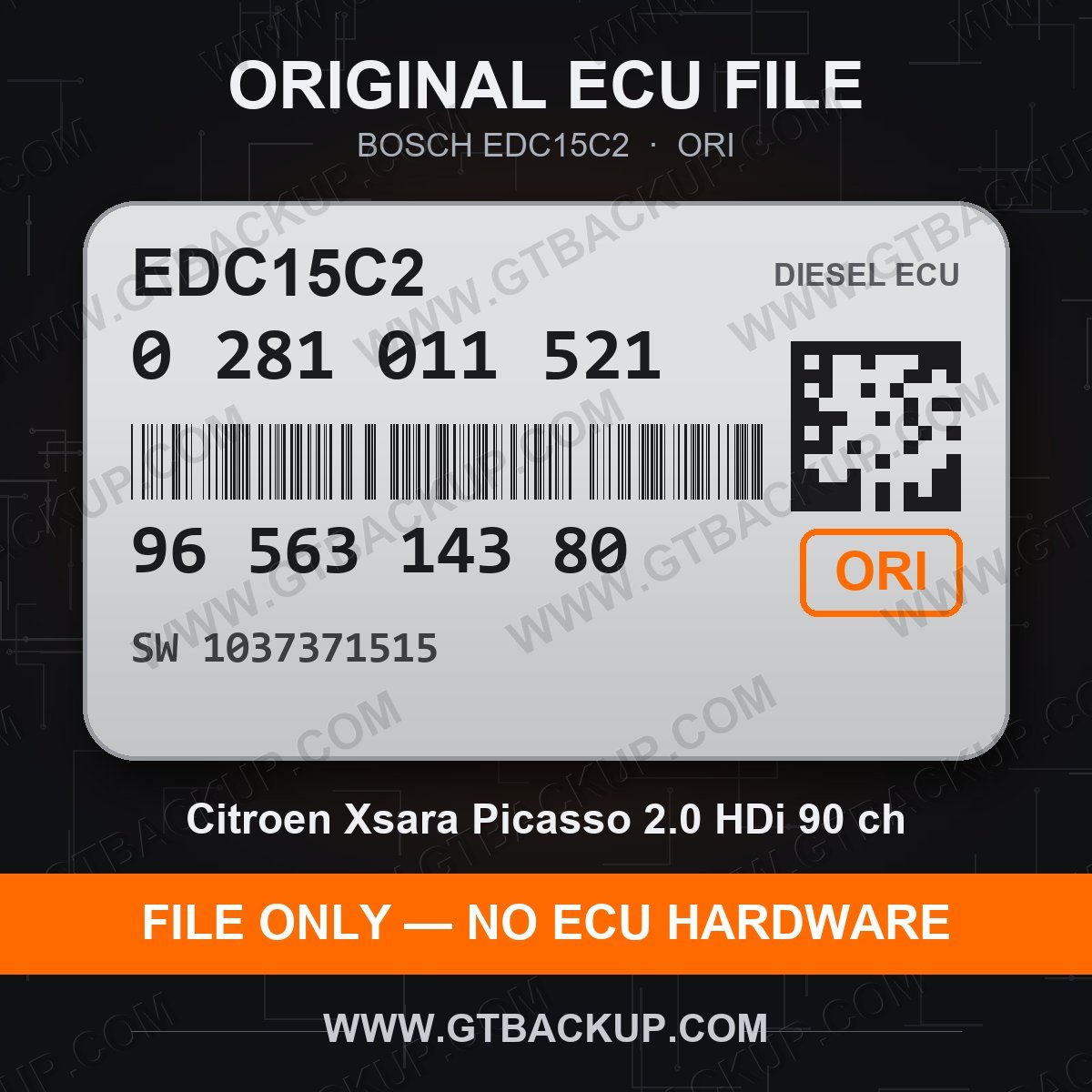EDC15C2 0281011521 1037371515 – Bosch ECU label, PSA 9656314380 – Citroën Xsara Picasso 2.0 HDi