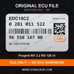EDC15C2 0281011522 1037370785 ORI – Bosch ECU label, PSA 9655816780 – Peugeot 807 2.2 HDi