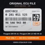 EDC15C2 0281011525 1037368453 ORI – Bosch ECU label, PSA 9654694380 – Peugeot 206 2.0 HDi