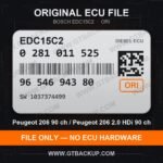 EDC15C2 0281011525 1037374499 ORI – Bosch ECU label, PSA 9654694380 – Peugeot 206 2.0 HDi