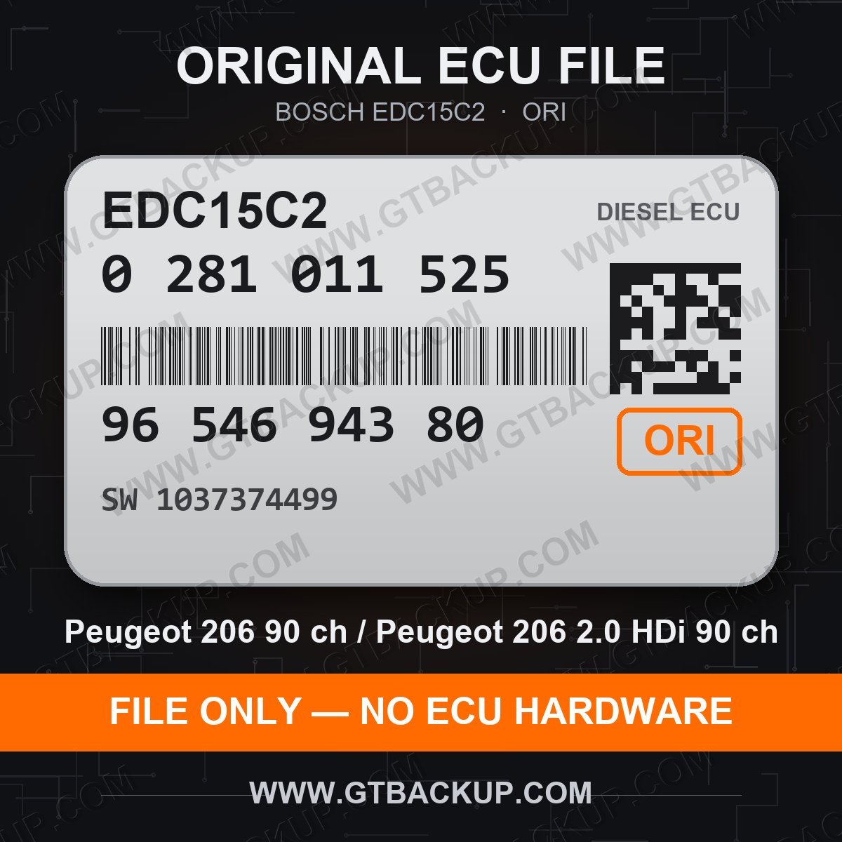 EDC15C2 0281011525 1037374499 ORI – Bosch ECU label, PSA 9654694380 – Peugeot 206 2.0 HDi