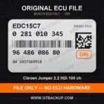 EDC15C7 0281010345 1037369918 ORI – Bosch ECU label, PSA 9648608680 – Citroën Jumper 2.2 HDi