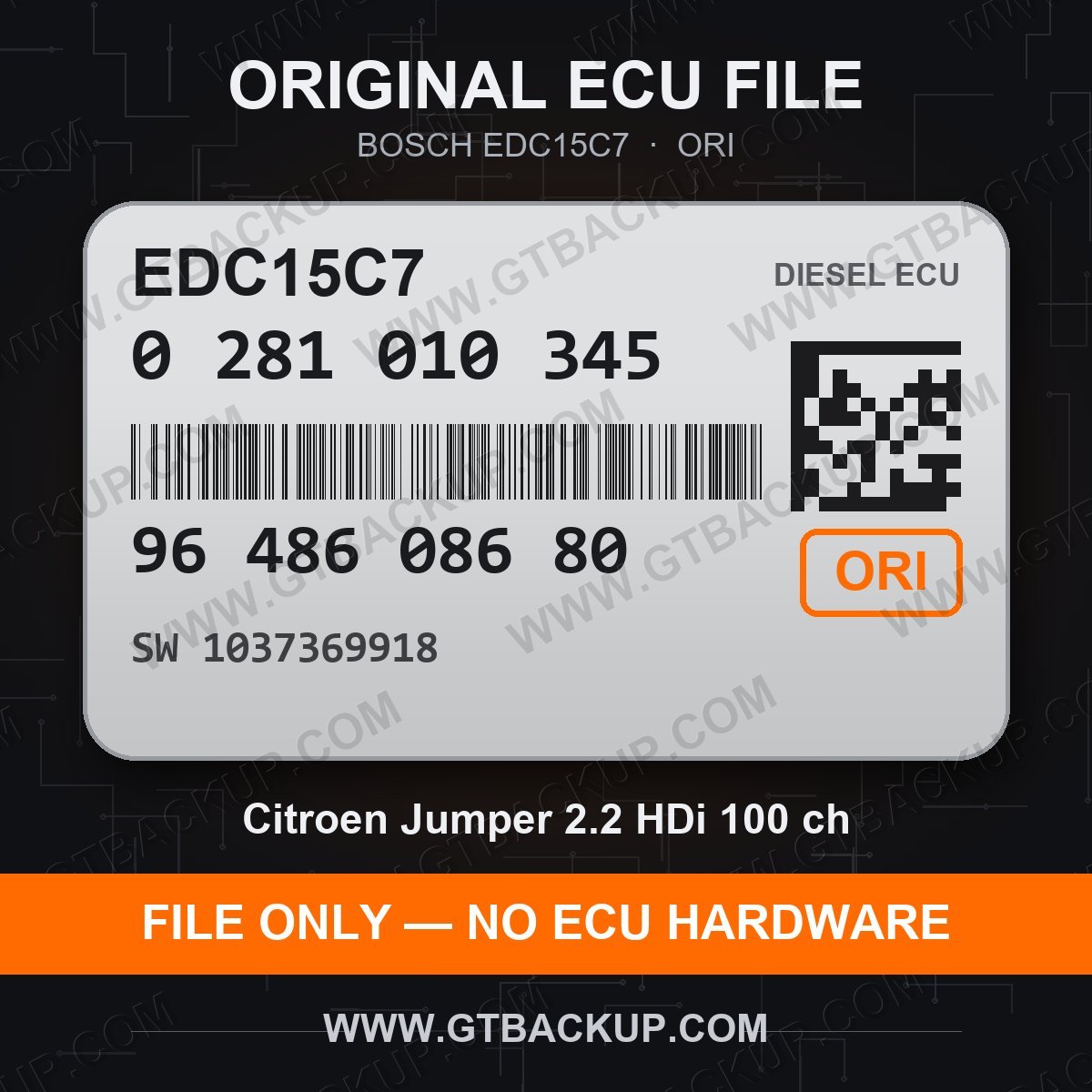 EDC15C7 0281010345 1037369918 ORI – Bosch ECU label, PSA 9648608680 – Citroën Jumper 2.2 HDi