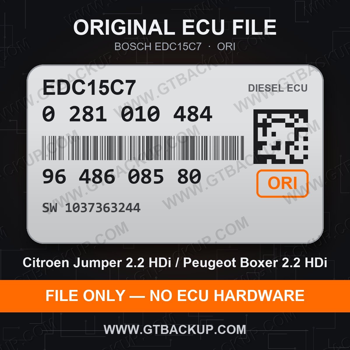 EDC15C7 0281010484 1037363244 ORI – Bosch ECU label, PSA 9648608580 – Citroën Jumper 2.2 HDi
