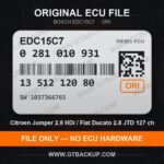 EDC15C7 0281010931 1037366765 – Bosch ECU label, PSA 1351212080 – Citroën Jumper 2.8 HDi