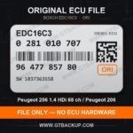 Bosch EDC16C3 ECU label 0281010707 9647785780 SW 1037363558 – Peugeot 206 1.4 HDi