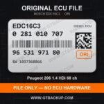 EDC16C3 0281010707 1037368866 ORI – Bosch ECU label, PSA 9653197180 – Peugeot 206 1.4 HDi