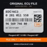 EDC16C3 0281011558 1037371807 ORI – Bosch ECU label, PSA 9656974680 – Peugeot 407 1.6 HDi