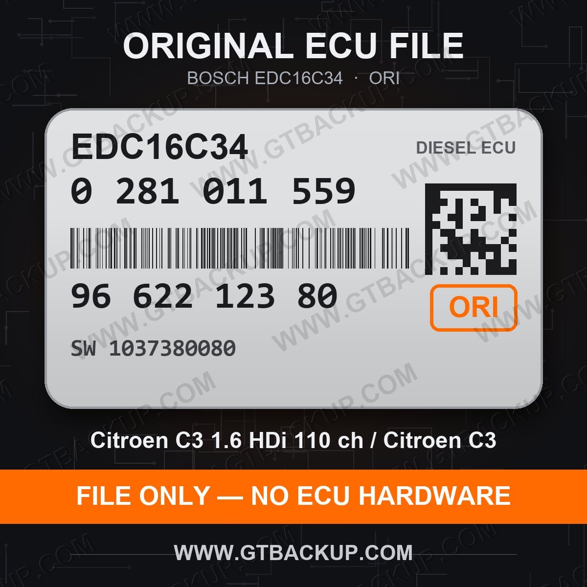 Bosch EDC16C34 ECU label 0281011559 9662212380 SW 1037380080 – Citroën C3 1.6 HDi