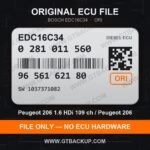 Bosch EDC16C34 ECU label 0281011560 9656162180 SW 1037371082 – Peugeot 206 1.6 HDi
