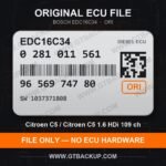 Bosch EDC16C34 ECU label 0281011561 9656974780 SW 1037371808 – Citroën C5 1.6 HDi