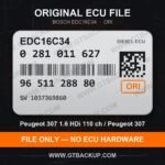 Bosch EDC16C34 ECU label 0281011627 9651128880 SW 1037369860 – Peugeot 307 1.6 HDi