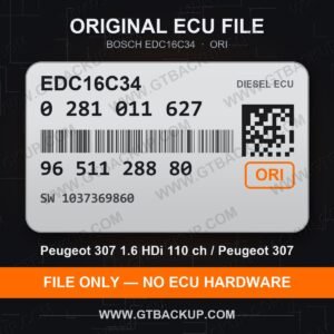 Bosch EDC16C34 ECU label 0281011627 9651128880 SW 1037369860 – Peugeot 307 1.6 HDi