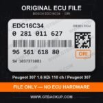 Bosch EDC16C34 ECU label 0281011627 9656161880 SW 1037371081 – Peugeot 307 1.6 HDi